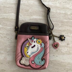 Chala Handbags Unicorn Cellphone Crossbody Handbag, Faux Leather Zipper Closure